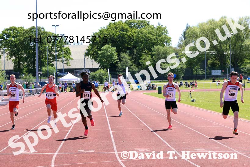 Mens Under-20s 100 metres, 2024 North Eastern Track and Field Champs., Middlesbrough.  Photo: David T. Hewitson/Sports for All Pics